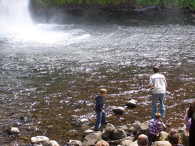 Horsetail Falls, Oregon: Andrew and Trey at the base