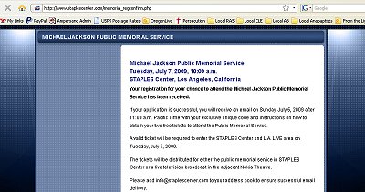 I applied for two free tickets to the Michael Jackson Memorial at the Staples Center